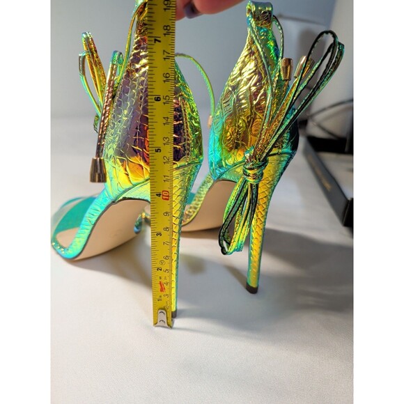 Lulus Women's Ledah Hologram Snake Open Toe Lace Up Style Stiletto Heels Size 7 - Picture 7 of 10